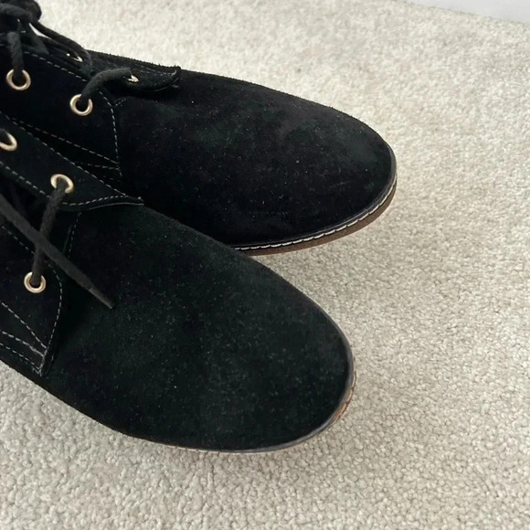 The FLEXX Black Suede Ankle Booties Womens Wedges Lace Up Shoes Ladies - Picture 2 of 8